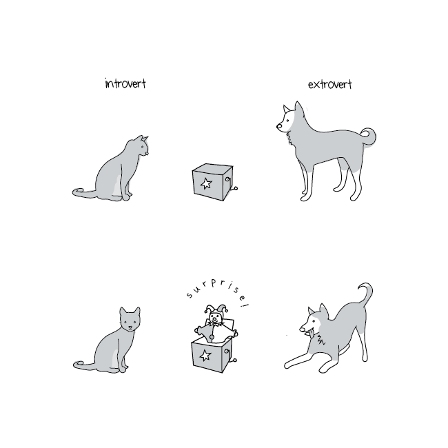 Reacción de un@ introvertid@ y un@ extrovertid@ ante una sorpresa.